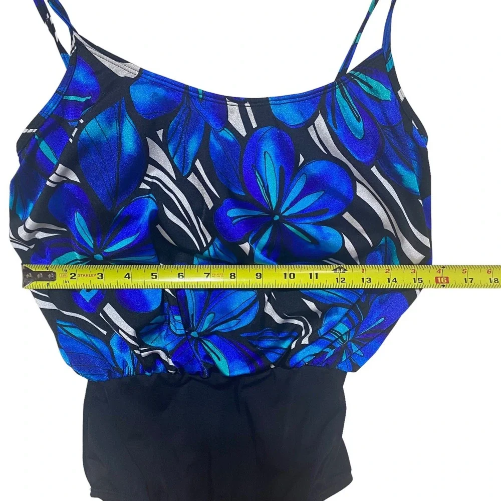 Vtg Inches Away Slimming Swimsuit Size‎ 8 one Piece Blouson 96063 Blue flower